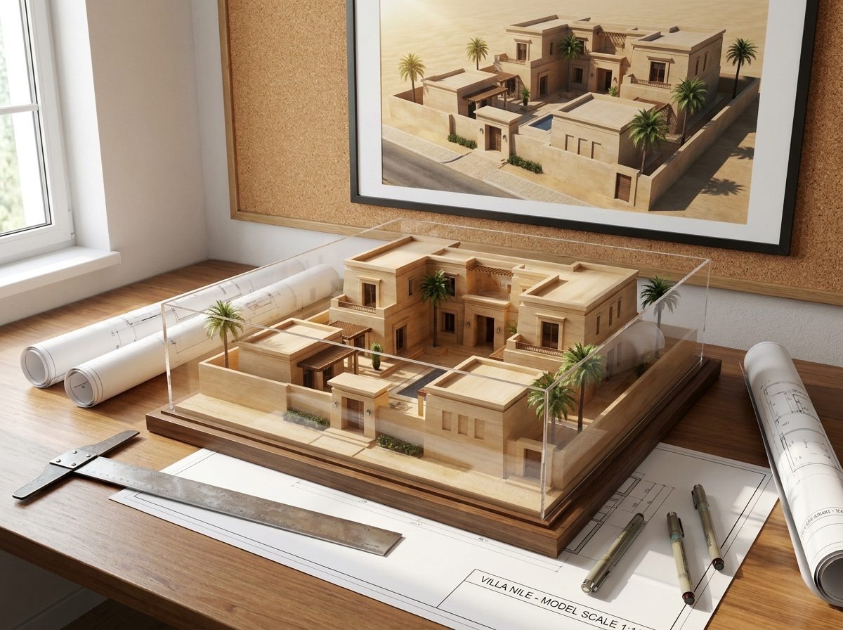 مجسم معماري لفيلا حديثة بحديقة ومسبح
