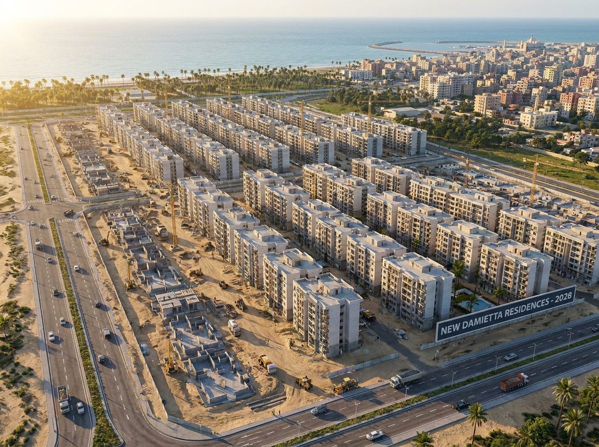مشروع سكني قيد التنفيذ بهياكل وأوناش