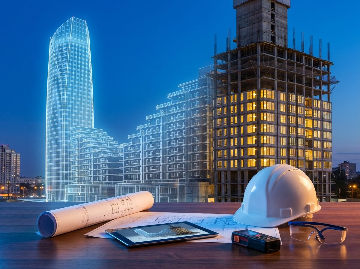 مخطط تنفيذي لبرج سكني مع ملاحظات هندسية