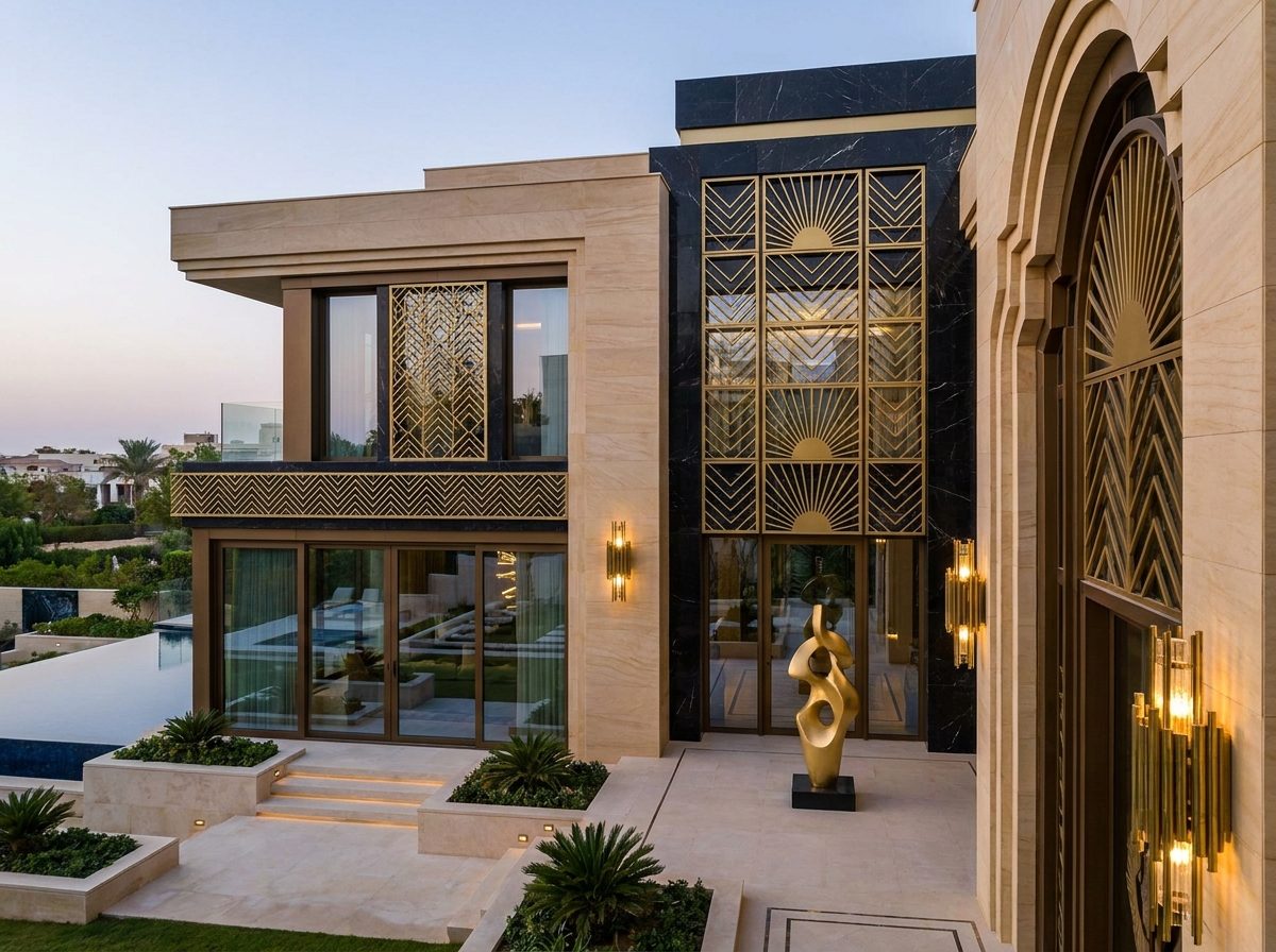فيلا معاصرة بزخارف هندسية على الواجهة